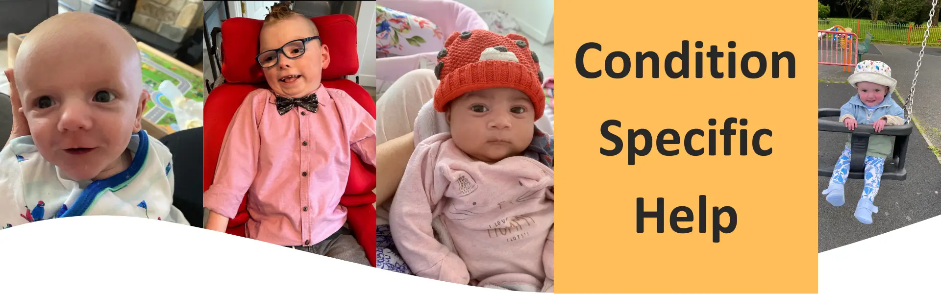 A banner image with 4 different children in a collage. The image says "Condition Specific Help"